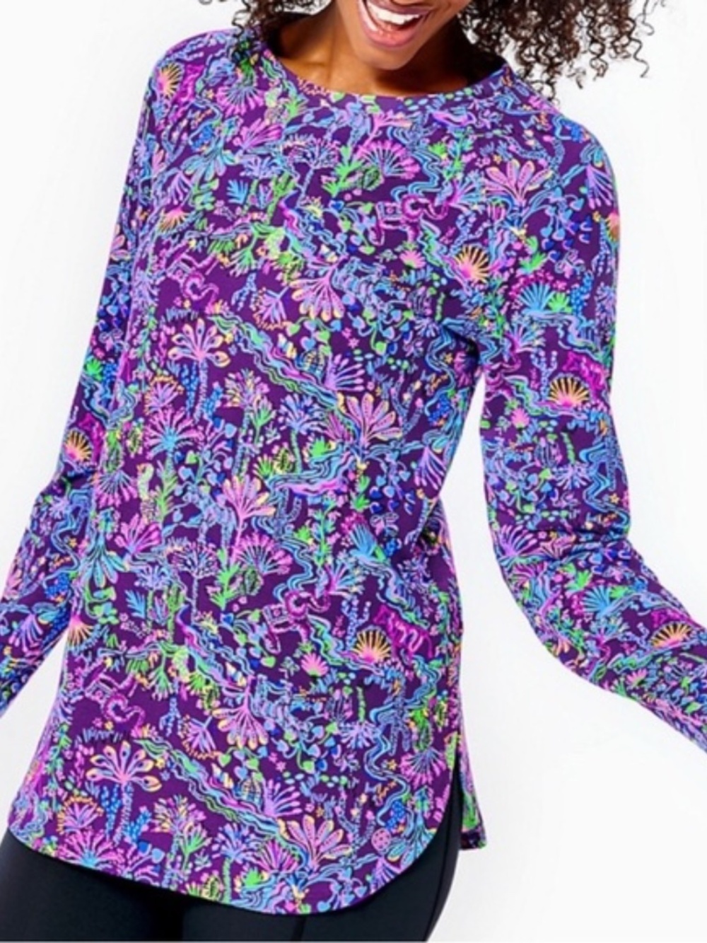 Lilly Pulitzer Luxletic Blythe Pullover in Purple Berry Colony Conga UPF 50+